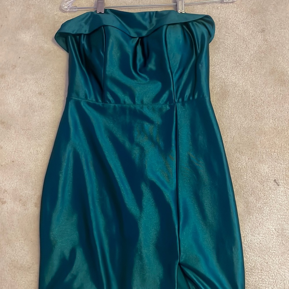 Midnight Doll small strapless green dress.
